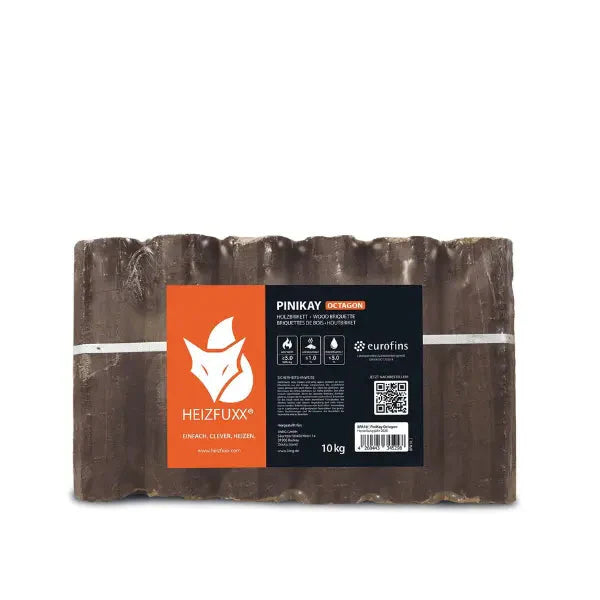 Heizfuxx PiniKay Quadro Holzbriketts Hartholz – 960 kg Palette (96×10 kg), Heizwert ≥4,8 kWh/kg, Vierkant mit Loch