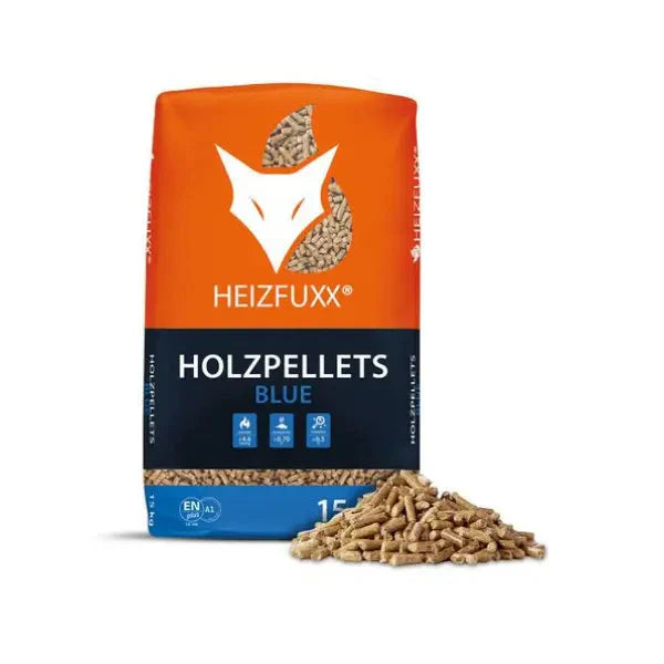 Heizfuxx Holzpellets Blue ENplus A1 – 975 kg Palette (65×15 kg), Heizwert ≥4,6 kWh/kg, Nadelholz